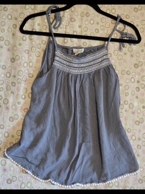 Passport Blue Tie-Strap Camisole with Pom Hem